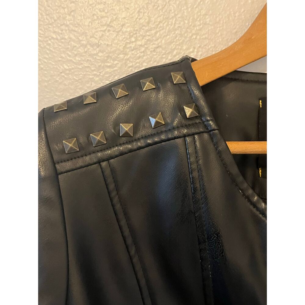 Womens Jack Faux Leather Crop Top Bomber Jacket with Gold Shoulder Studs Size M - Picture 2 of 7